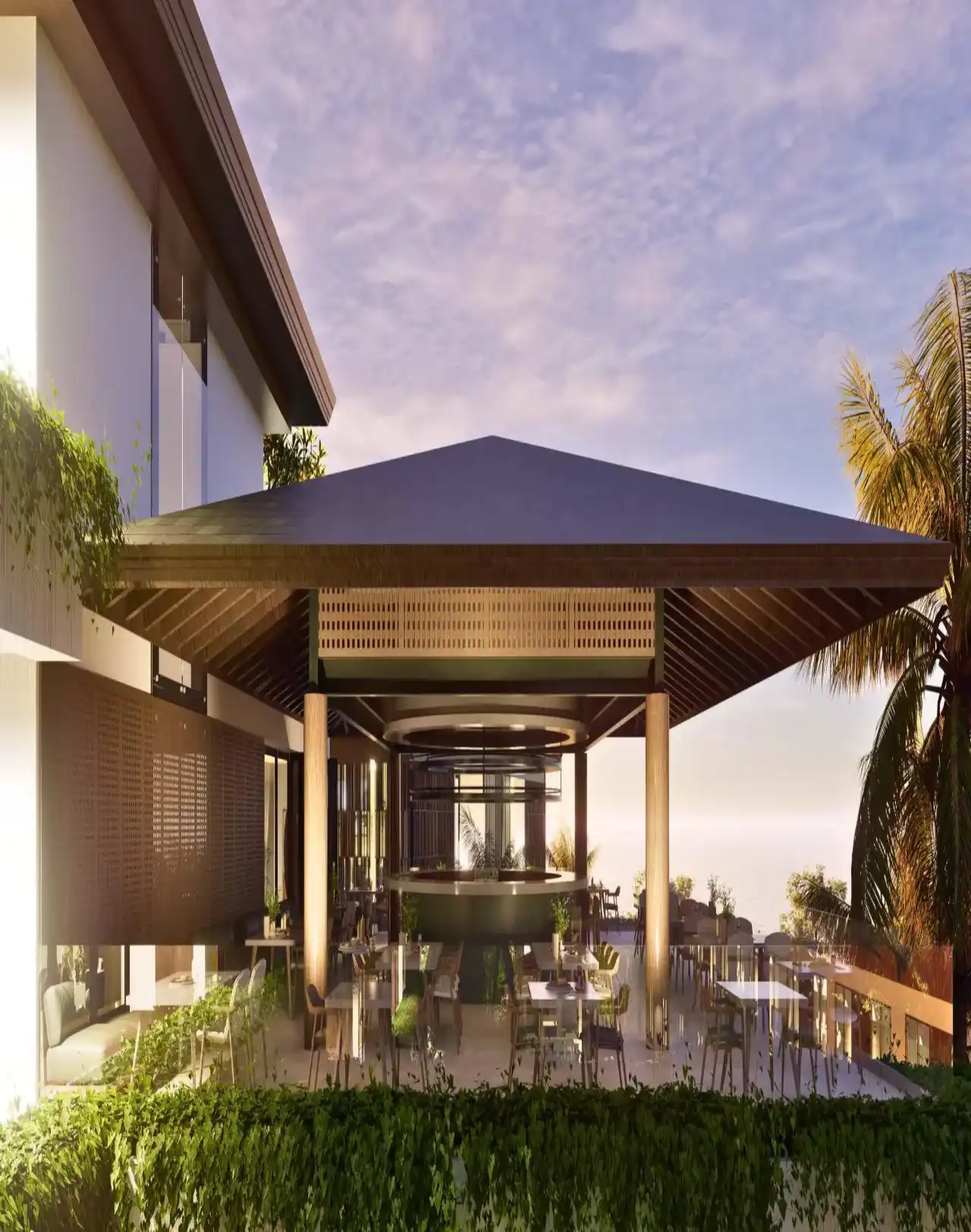 Ocean-view rooftop dining pavilion